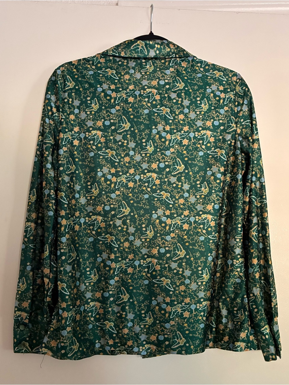 Graff Green Floral Cuff Button Up Women Boho Cottagecore Garden Blouse - Picture 5 of 8